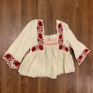 Embroidered Flowers Square Neck Blouse